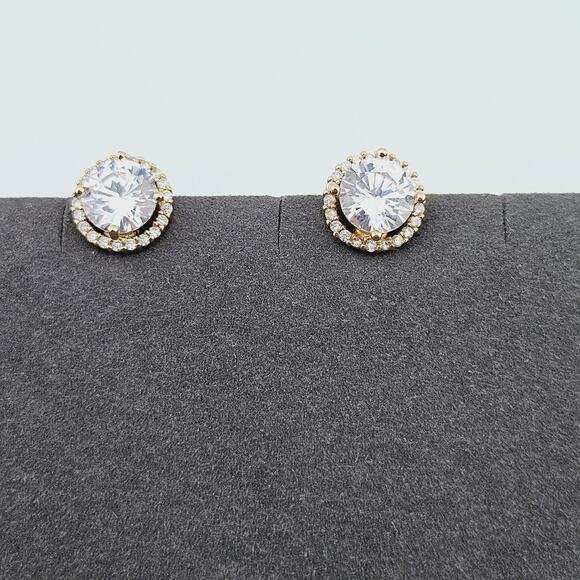 TJG Gold Tone Crystal Stone Clip On Earrings Crystal Halo Semi Formal Glam - Picture 1 of 7